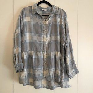 American Eagle Outfitters Women's Flannel Button-Down Peplum Top